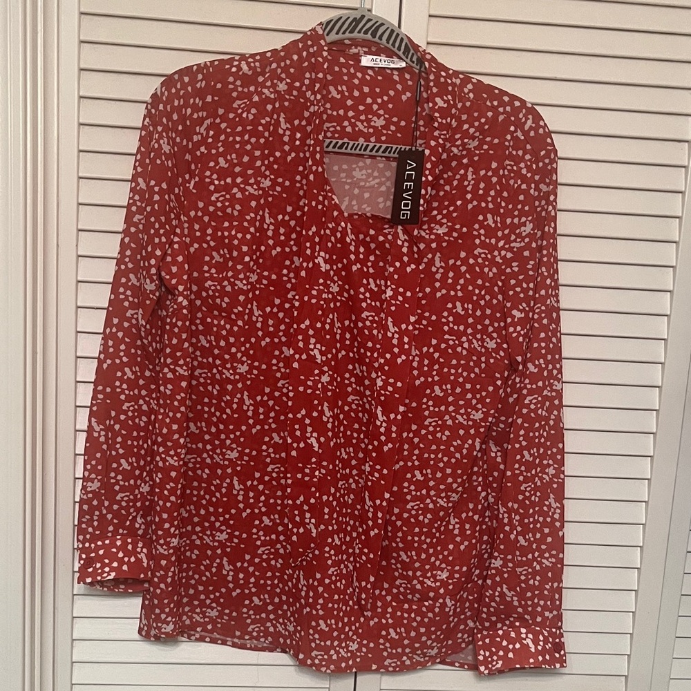 Acevog Women's Blouse in Red with White Pattern